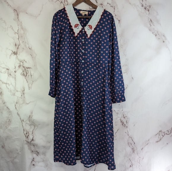 Modcloth Dress Women 10 Mushroom Amanita Timeless London Sprout With Clout - Picture 2 of 16
